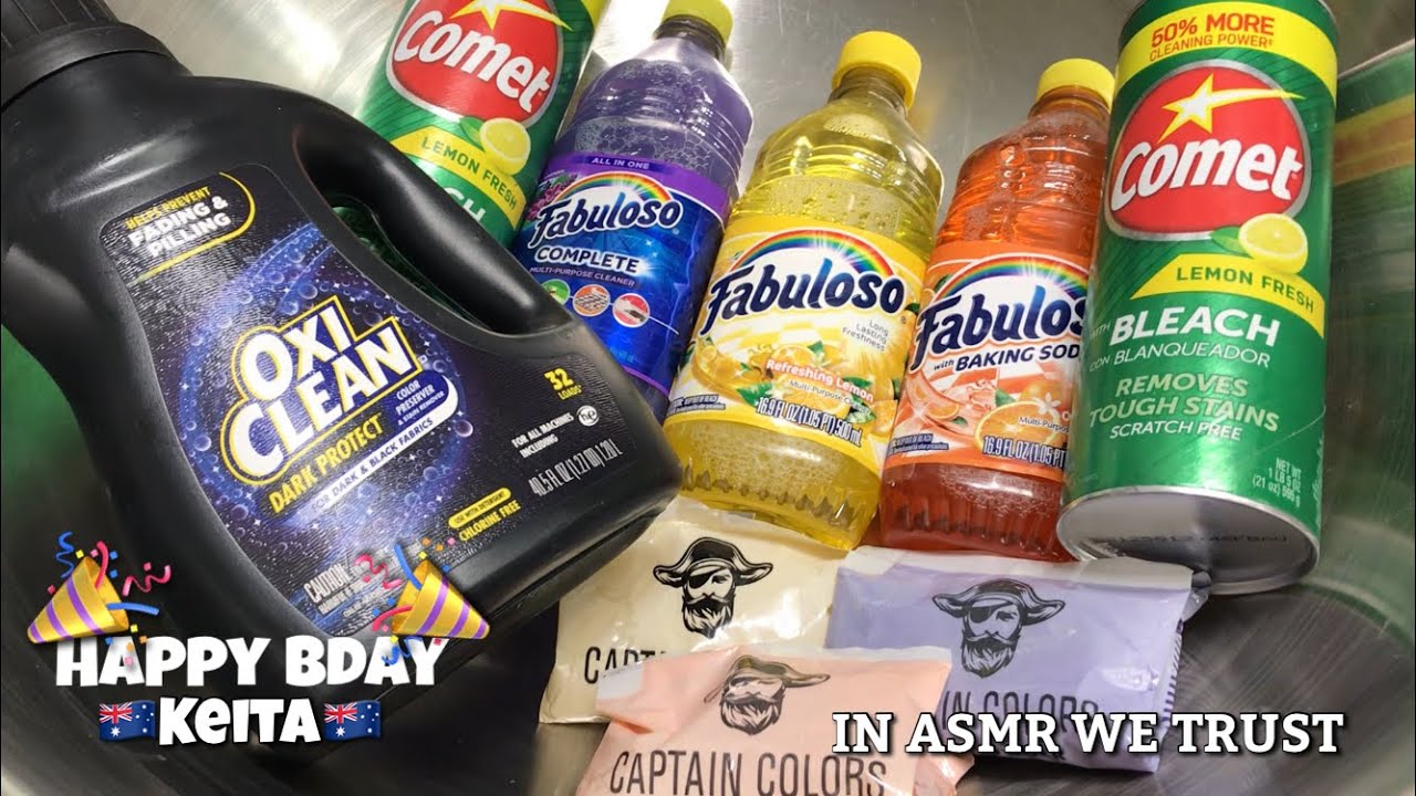 ASMR 🎉 Captain Colors, Oxi Clean, Fab Complete, Lemon Comet, Fabuloso Orange & Lemon | HBD Keita 🥳