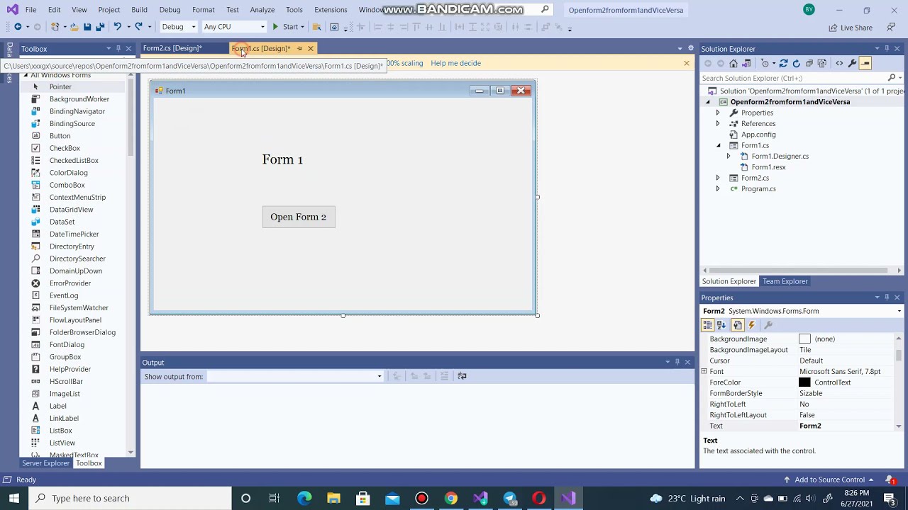 How to Open Form2 from Form1 and back to Form1 When Form2 is Closed ( Winform Net Framework ).