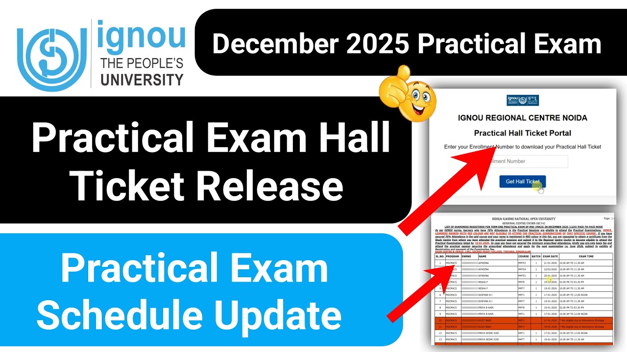 IGNOU Practical Exam Hall Ticket Release December 2025 | IGNOU Practical Exam Schedule Update