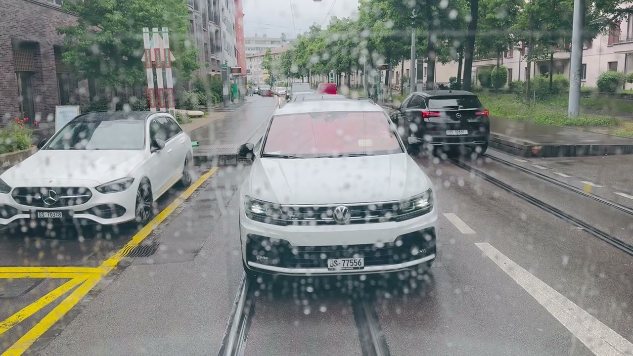 View from Swiss Tram on a rainy day in Basel