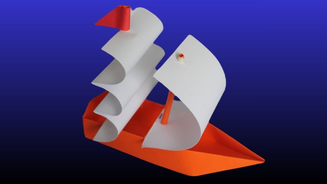 Barco de papel con vela 🚣 Barco velero origami
