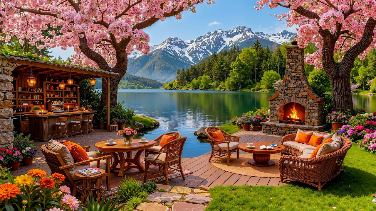 Fresh Morning Blossom Lakeside Jazz 🌸 Gentle Piano Sounds Elevating a Calm Work Space