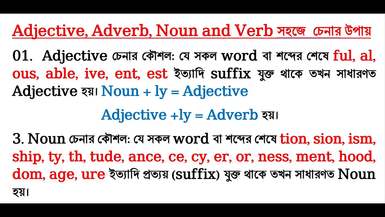 English Grammar | Adjective | Adverb | Noun | Verb | খুব সহজে  চেনার উপায় | Math Bangla GK | Jobs