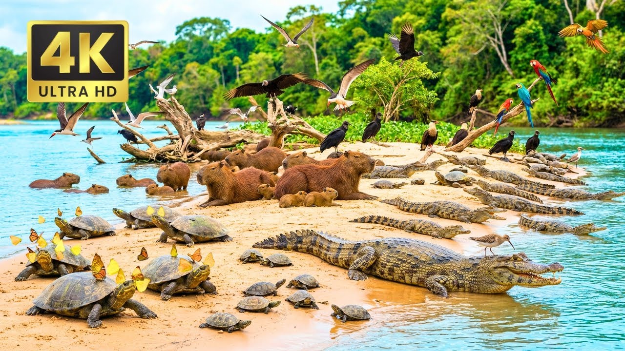 Relaxing Steps In The Amazon: Giant River Turtles, Golden Butterflies, Capybaras, and Baby Caimans
