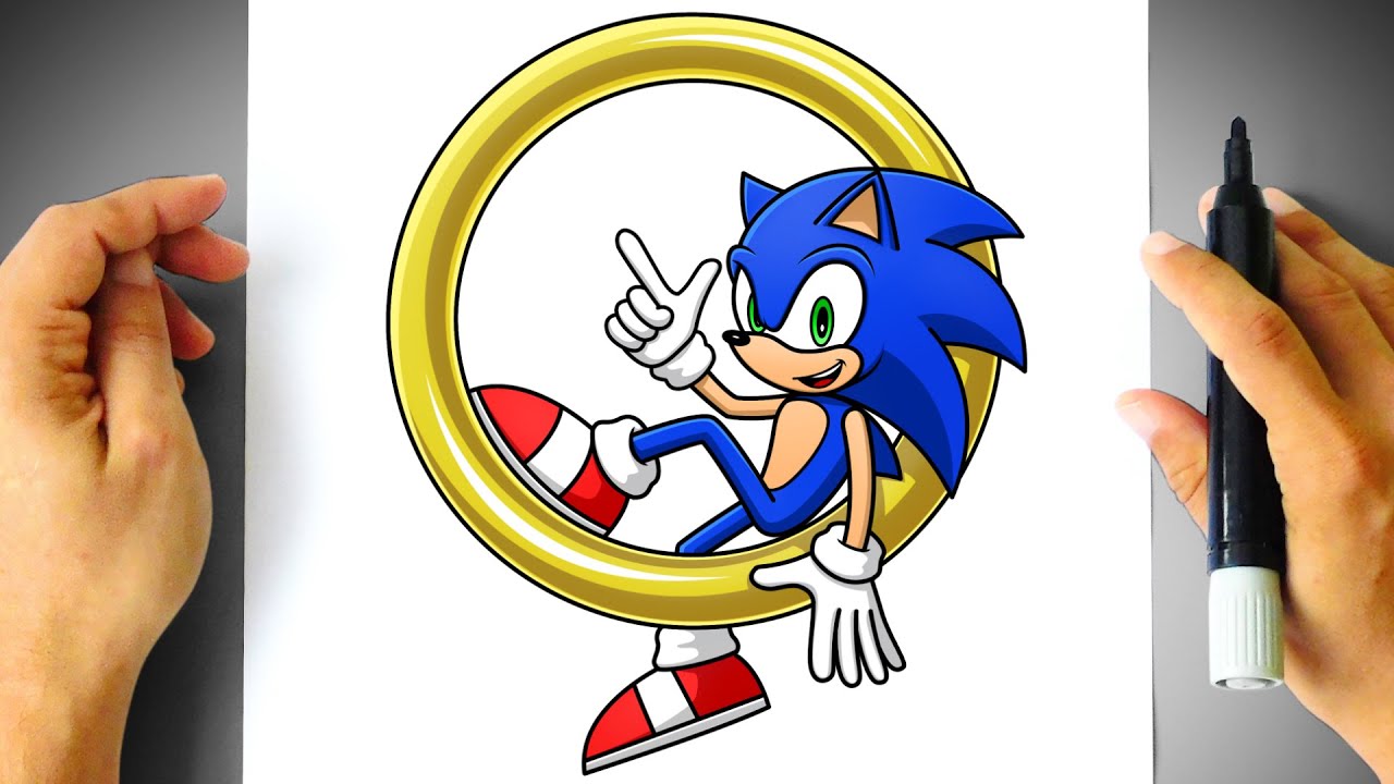 How to DRAW SONIC the Hedgehog in a RING