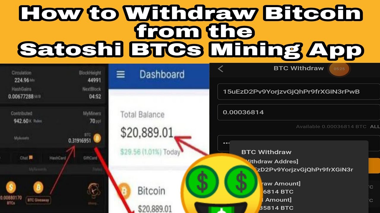 How to Withdraw free Bitcoin from Satoshi BTCs Mining App @aschoolz