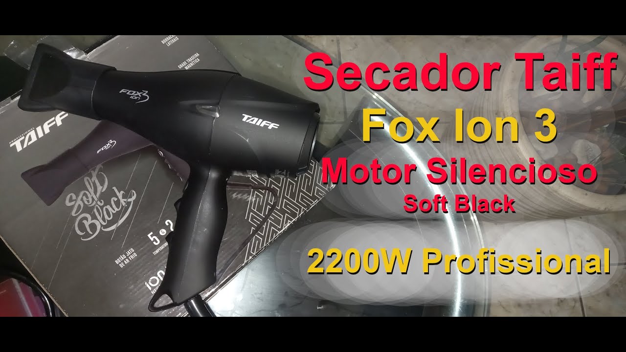 Secador de cabelos silencioso Taiff Fox Ion 3 SoftBlack 2200W motor FF10 com tampa magnética