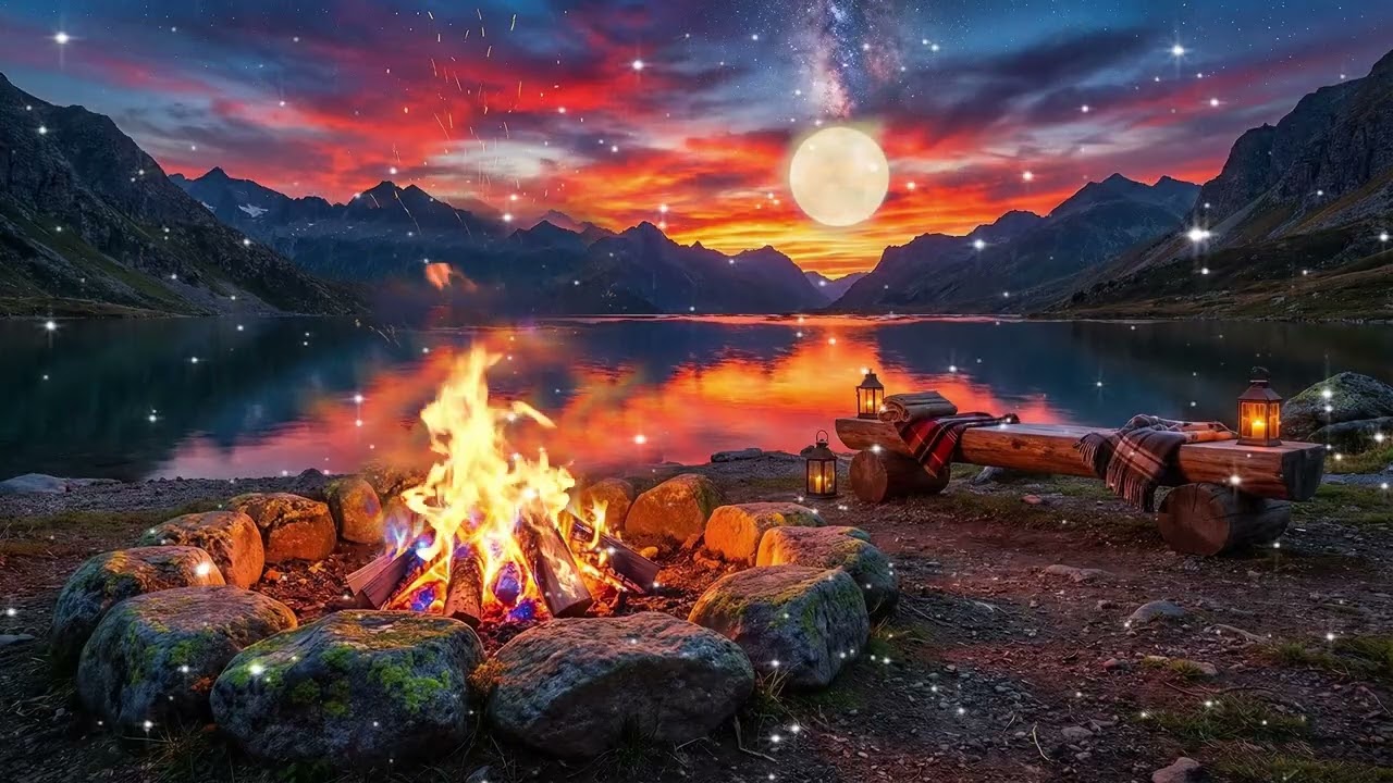 Cozy Campfire and Thunderstorm Sounds 🌩 Relaxing Rain and Fire Ambience for Deep Sleep
