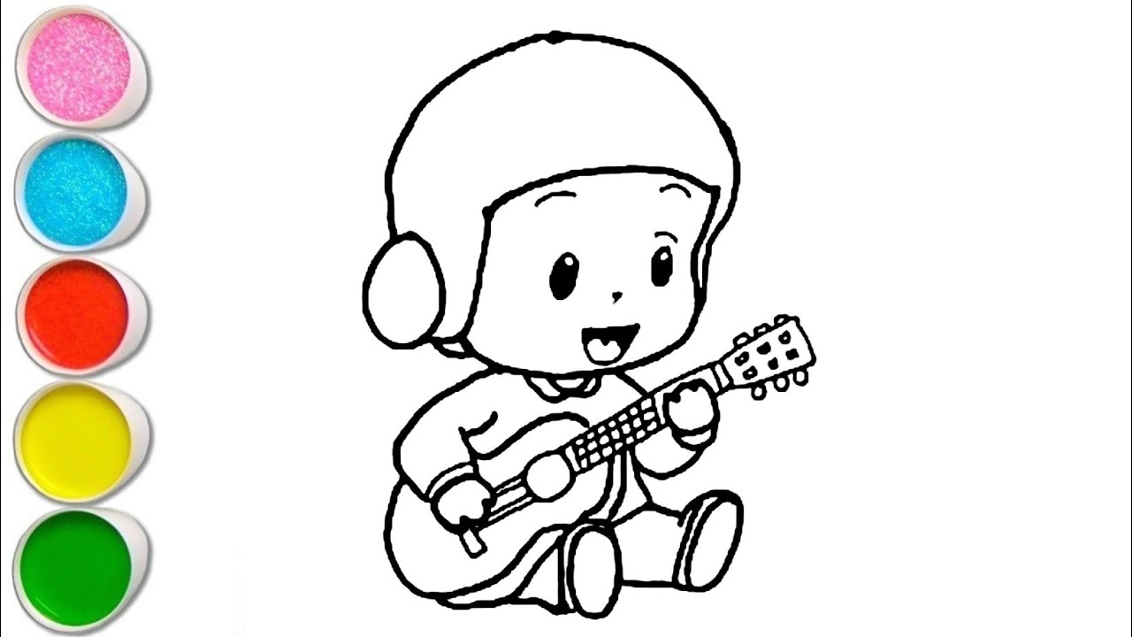 Cute Pocoyo with Guitar Drawing, Painting and Coloring For Kids and Toddlers_ Easy Art 