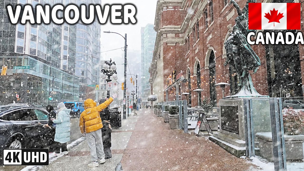 🇨🇦 【4K】❄️❄️❄️ SNOWSTORM in Downtown Vancouver BC, Canada. Go Pro Hero 10.