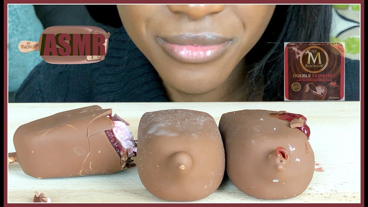 ASMR Magnum Double Raspberry Chocolate Ice Cream Bars - Crunchy Eating Sounds [No Talking]