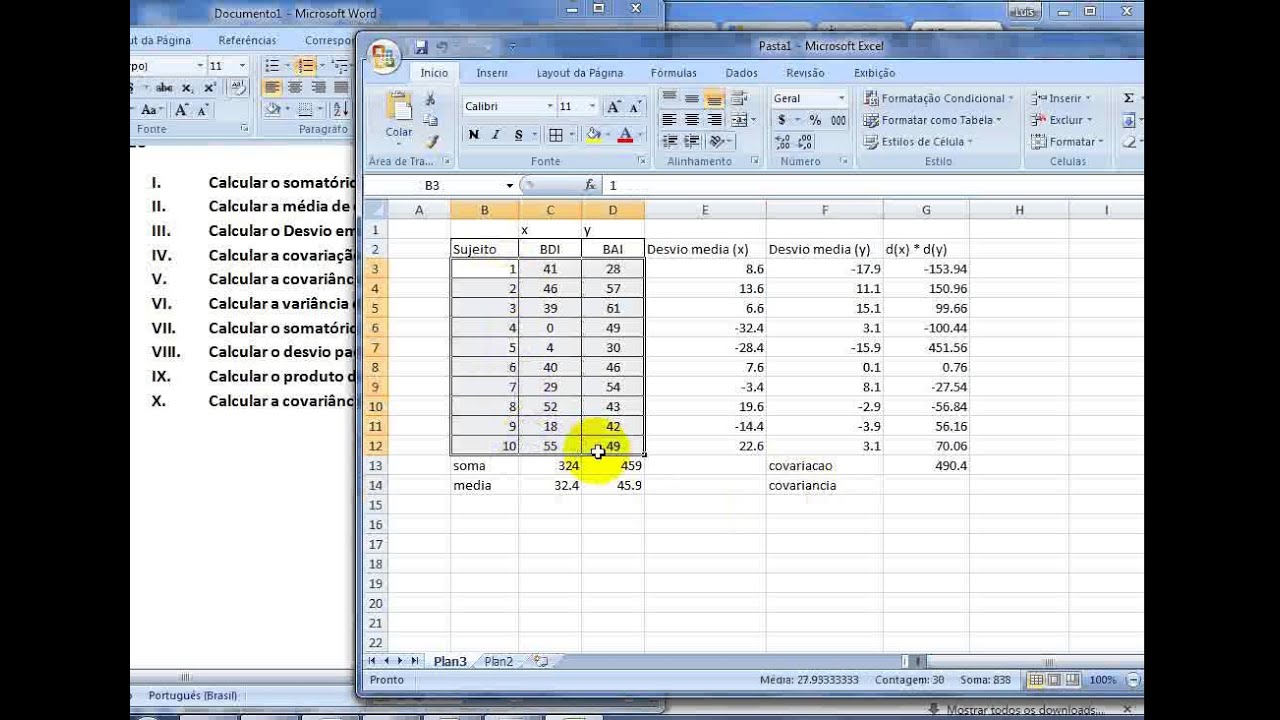 5 EXCEL Correlação linear de Pearson