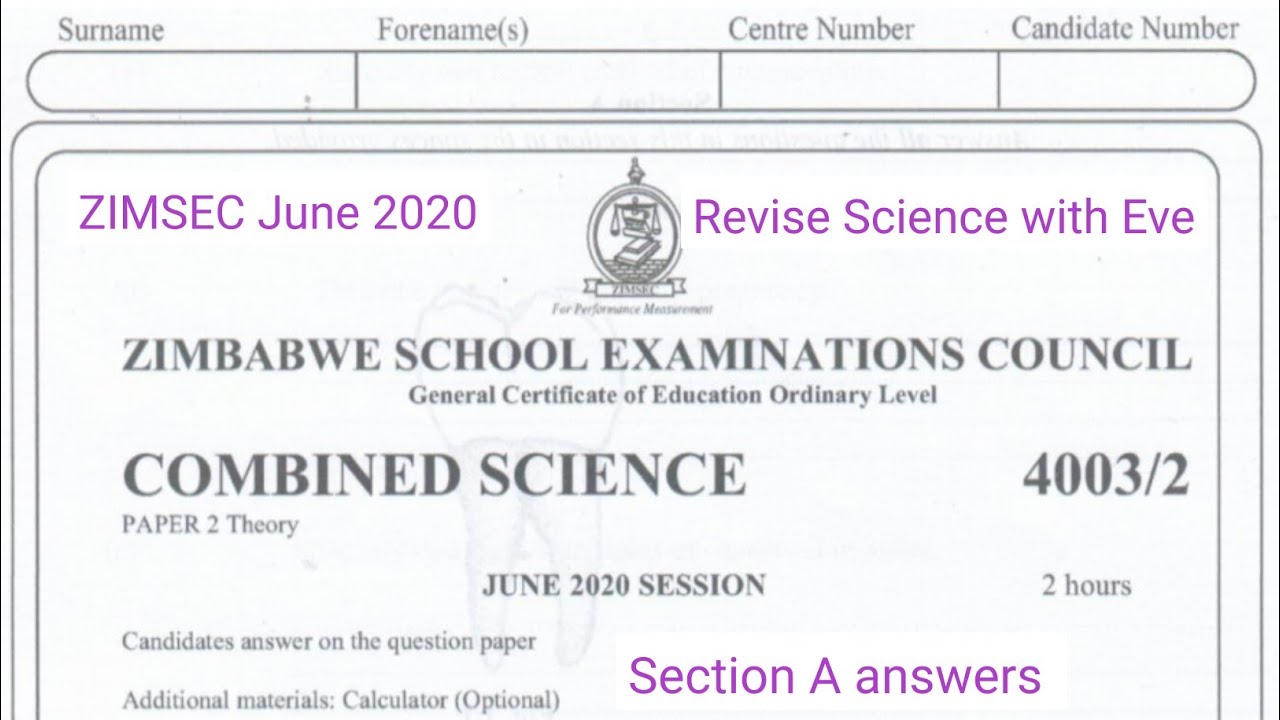 Zimsec June 2020, Combined Science Paper 2, Answers for Section A