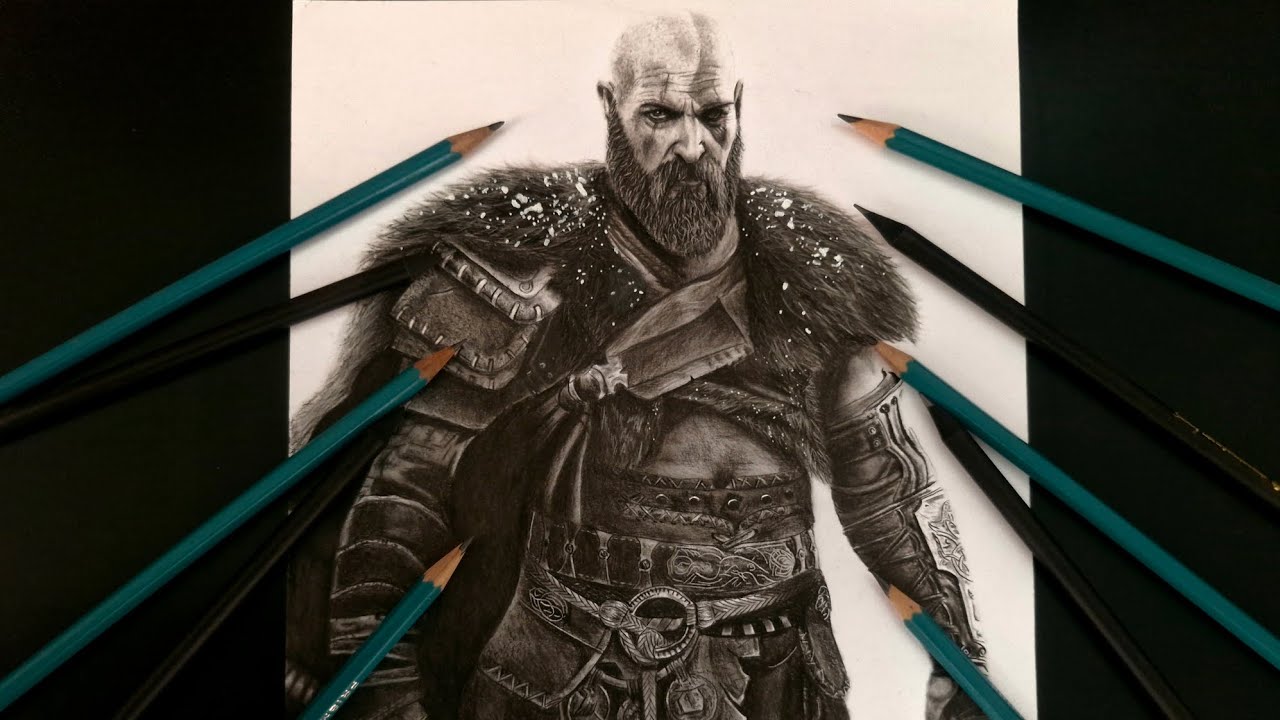 Dibujo Realista, Kratos (God of war, Ragnarok) #viralvideo #viral #drawing 