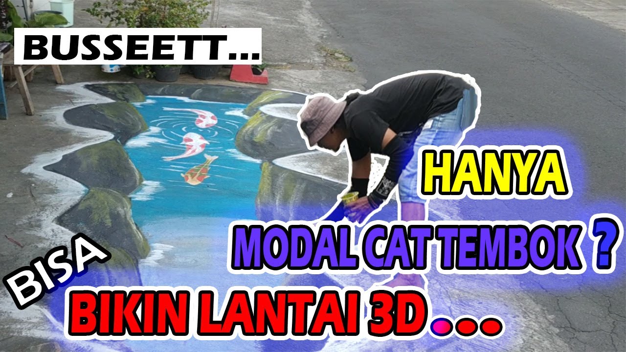 Cara Pengecatan 3D Lantai Dengan Cat Tembok || Seni Mural Motif Kubangan Air Ada Ikan Ko'inya