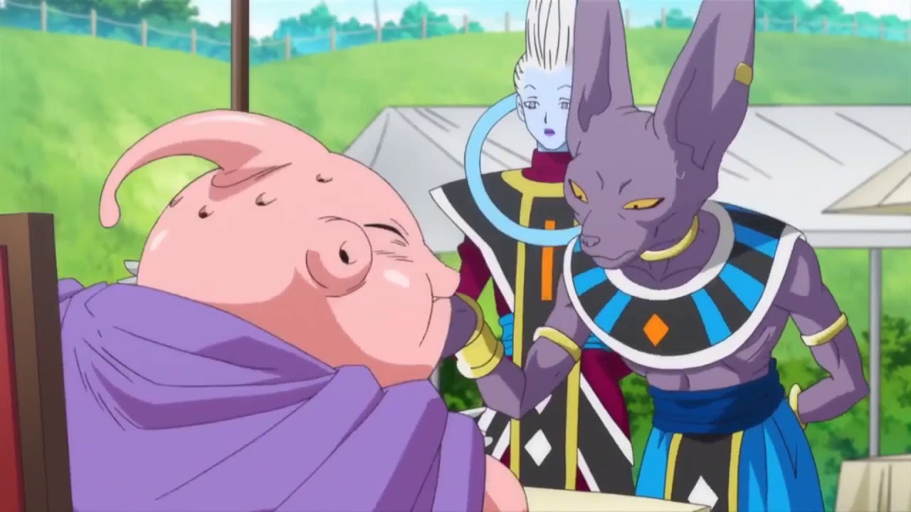 DBZ battle of gods movie Majin Buu fight Beerus over pudding FUNNY MOMENTS