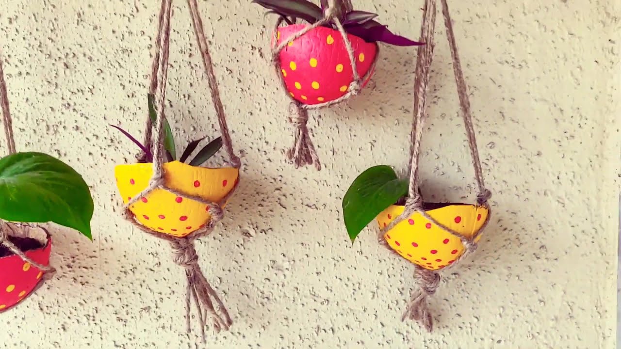 DIY with coconut shell | Plant hanger | Plants in coconut shell | cheratiyil chedikal