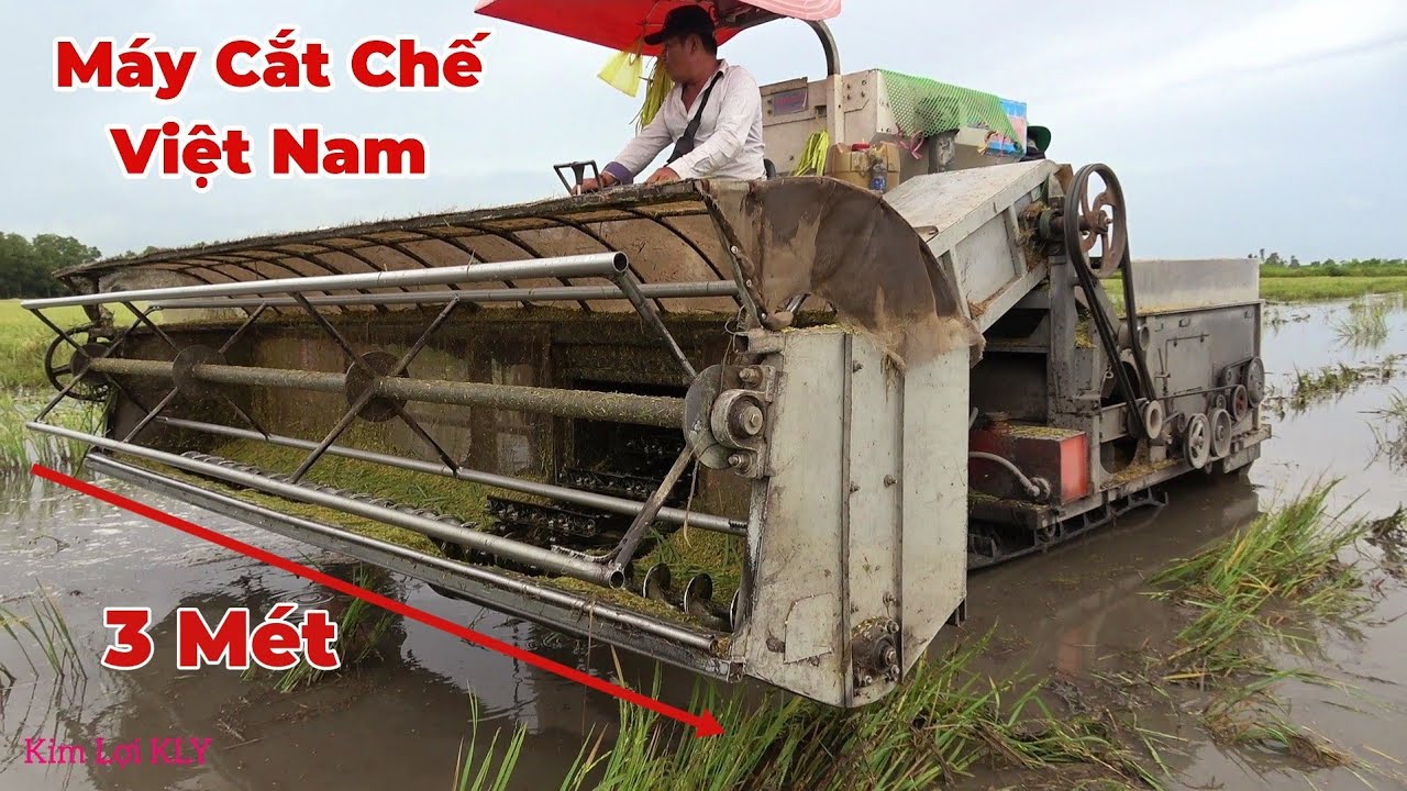 Nông Dân Việt Nam Chơi Lớn Mua Máy Cắt Nhật Chế Biến Lại Máy Tuốt Lúa Ngập Nước. 