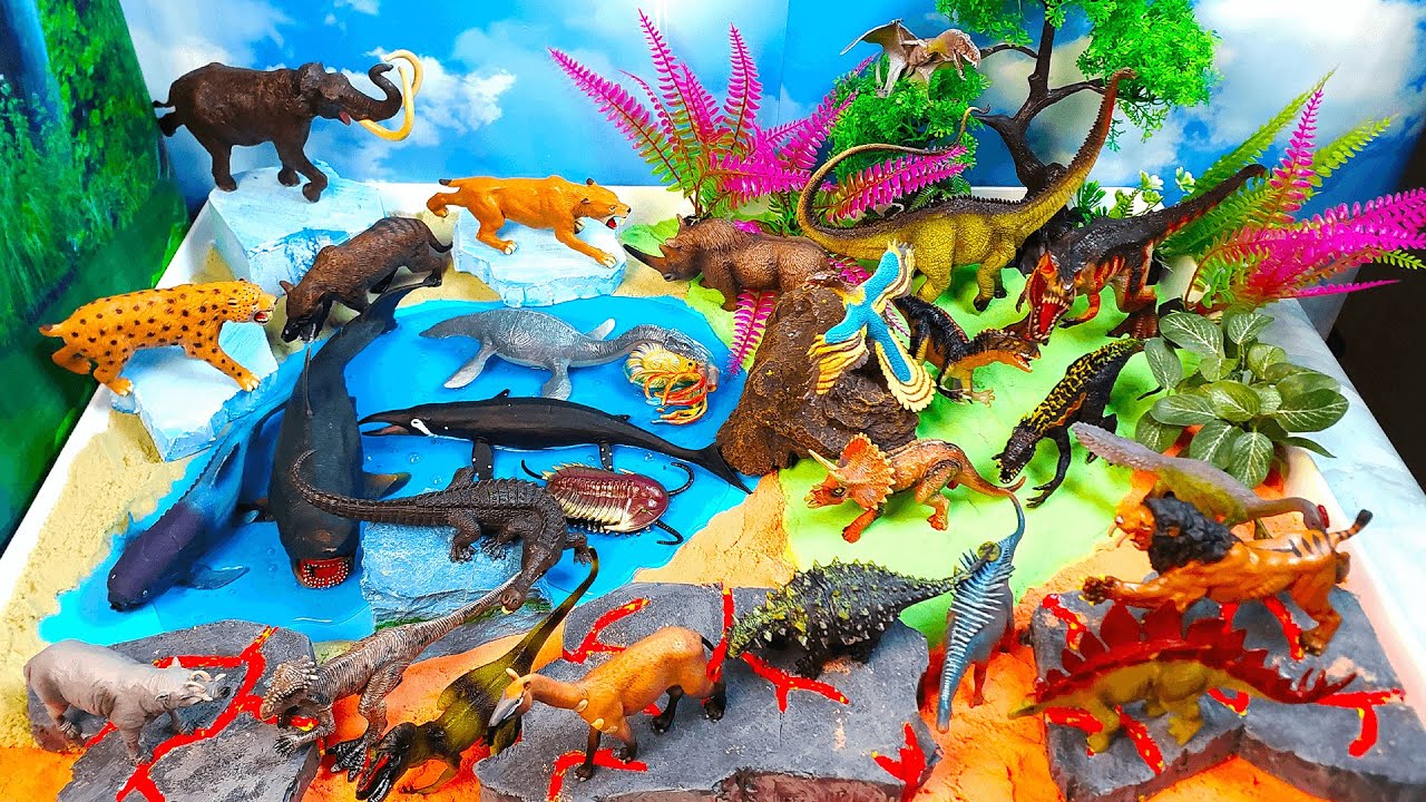 Learn ancient animals names-Dinosaurs vs Ice Age Animals-Interesting facts about animals-DIY diorama