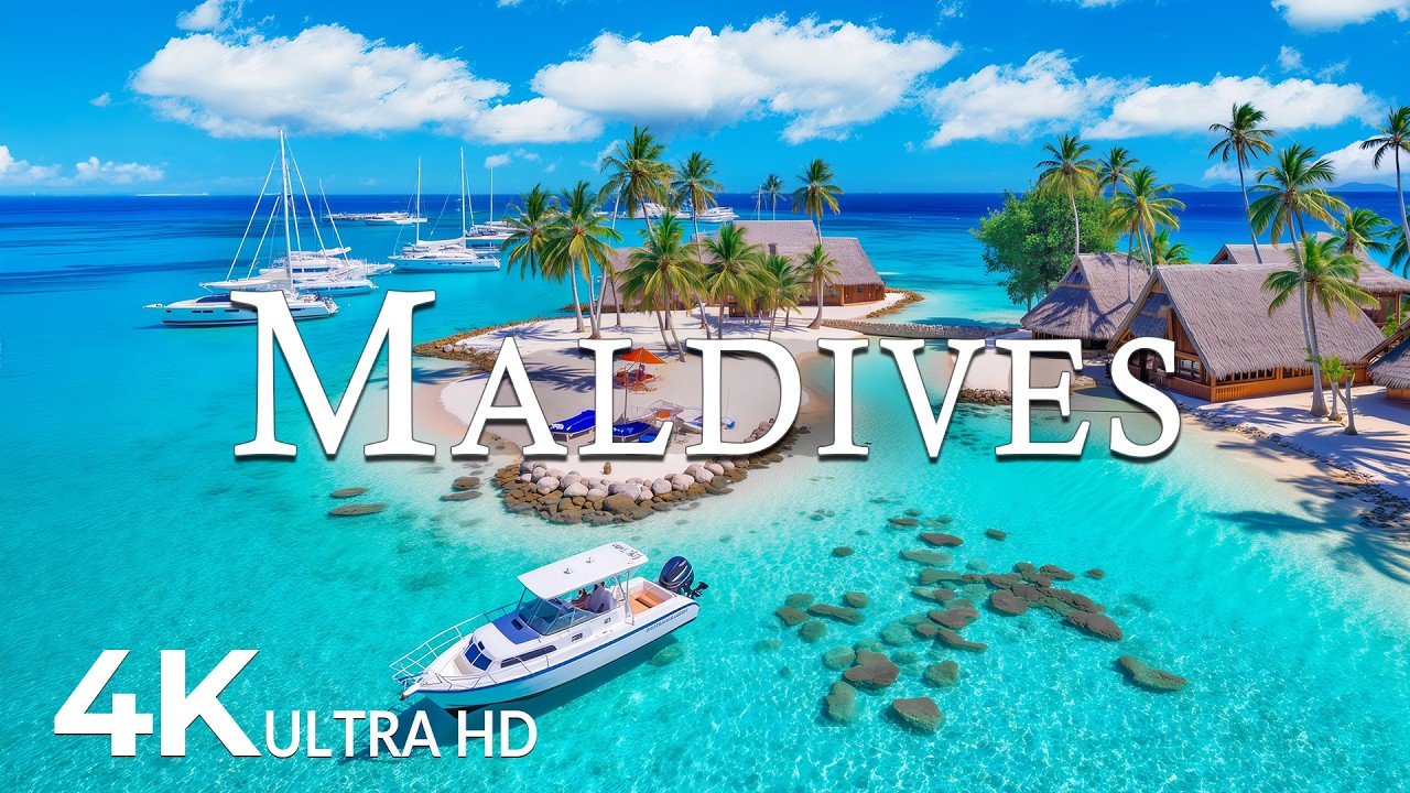 FLYING OVER MALDIVES (4K UHD) &ndash; Soothing Music Along With Beautiful Nature Video - 4K Video ULTRA HD