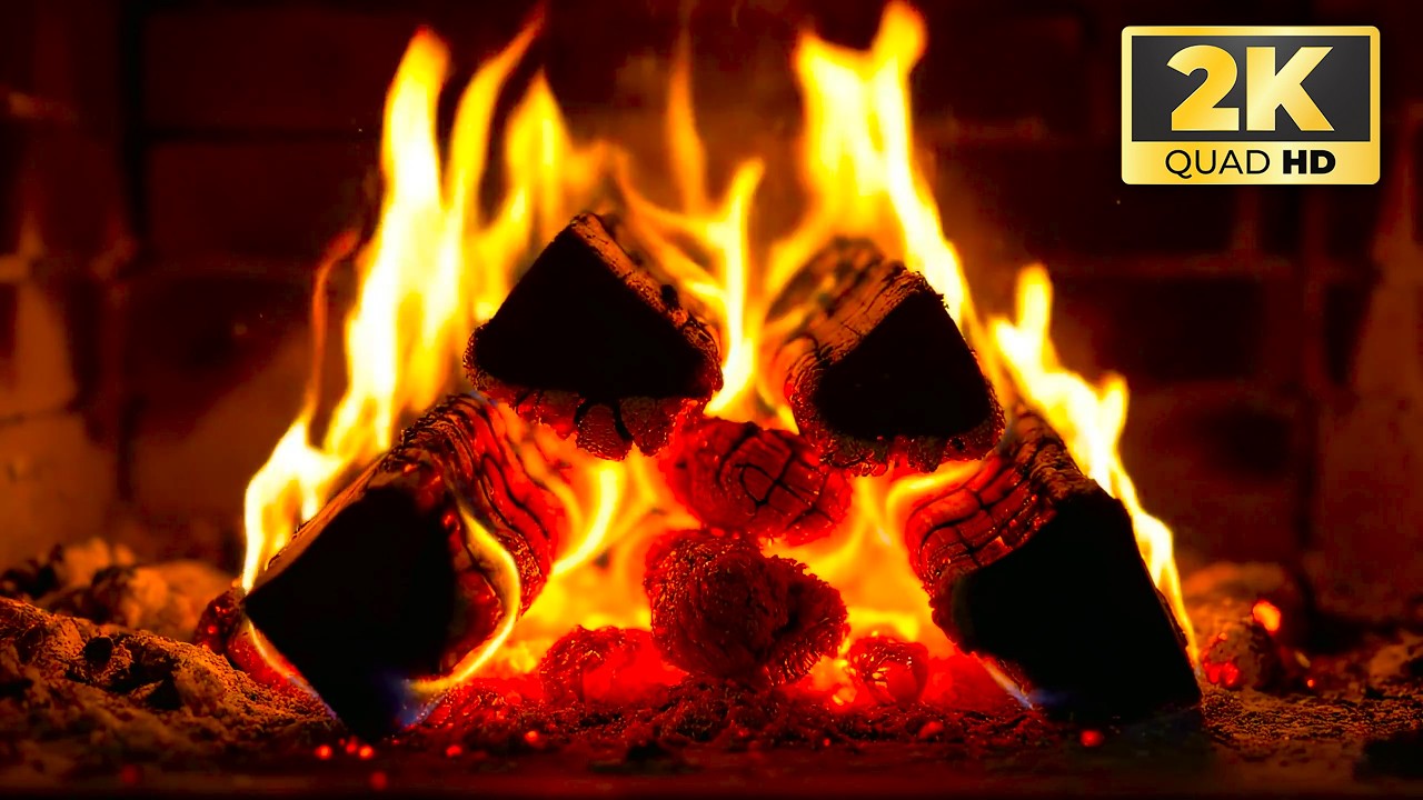 Relaxing Cozy Fireplace -2K Quad HD -5 Hours🕯️ Warm Ambience for Stress Relief
