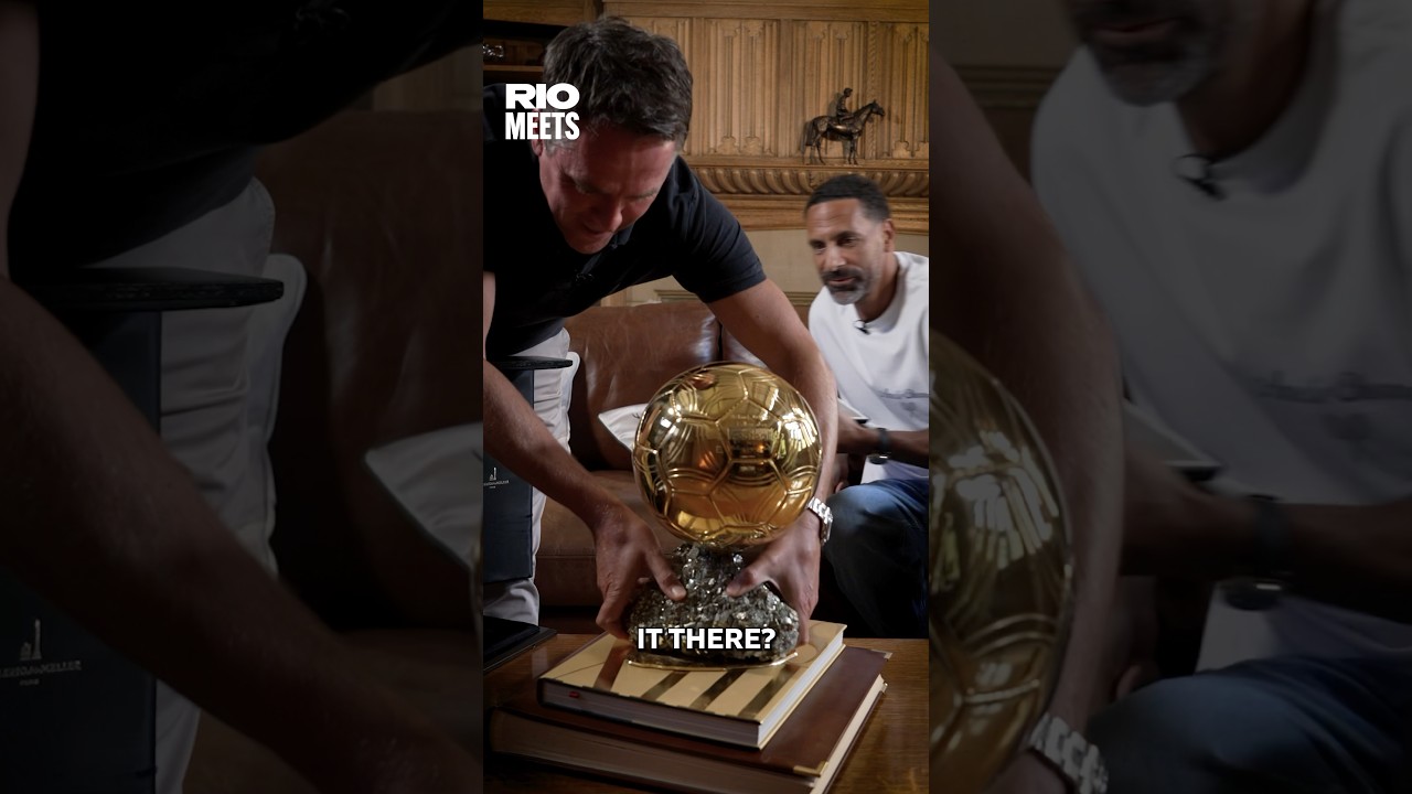 Michael Owen gets his Ballon d&rsquo;Or Trophy out at the start of a Rio Meets Interview 🤩