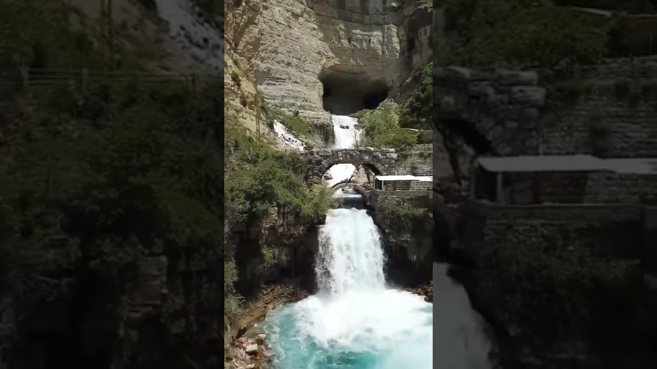 Afqa Spring water flows, immense cave side of a vertical rock face  temple of Adonis