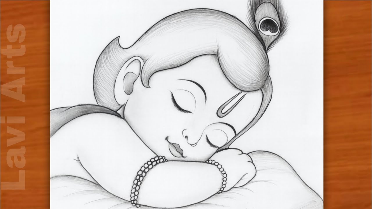 How to Draw Sleeping Baby Krishna | Krishna drawing | Easy Pencil Sketch Tutorial | Drawing | Chitra