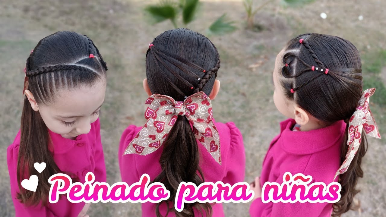 PEINADO INSPIRADO EN EL DIA DEL AMOR Y LA AMISTAD 💞 Easy hairstyles for girls ✨