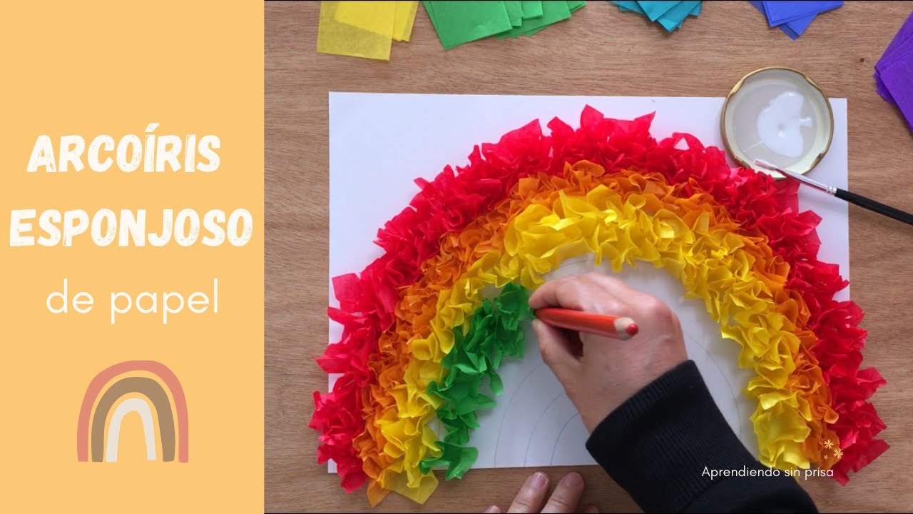 Arco iris de papel. Manualidad con papel cometa o de seda.