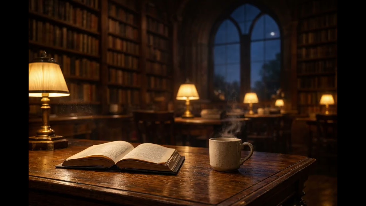 Peaceful Night Library | Focus, Reading & Study Sounds 📚