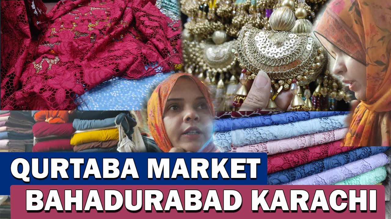 Qurtuba Market Bahadurabad Karachi | Velvet shawl and suits | Embellishments stuff, Designer Fabric