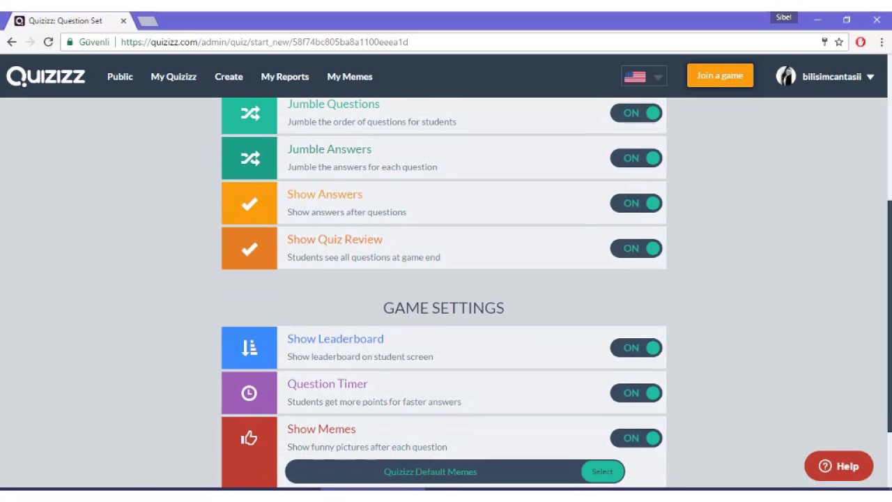 QUIZIZZ Kullanımı