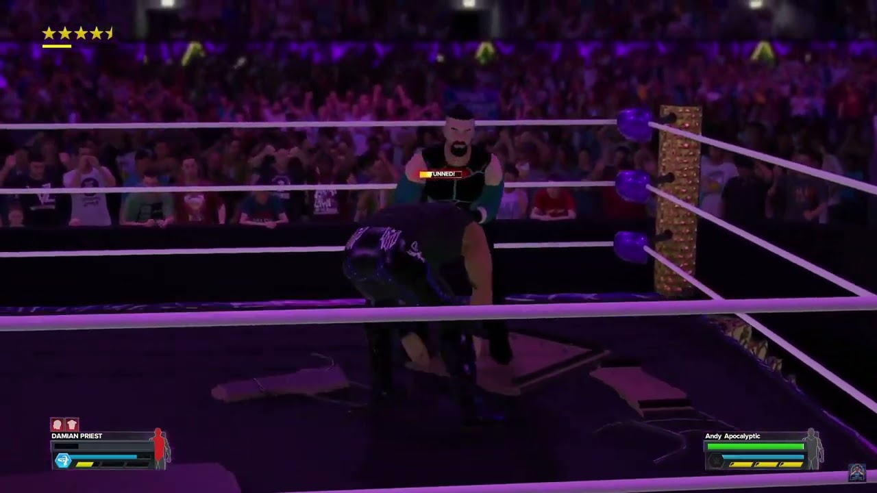 ANDY APOCALYPTIC HITS DAMIAN PRIEST WITH THREE APOCALYPTIC SPINEBUSTERS IN A ROW