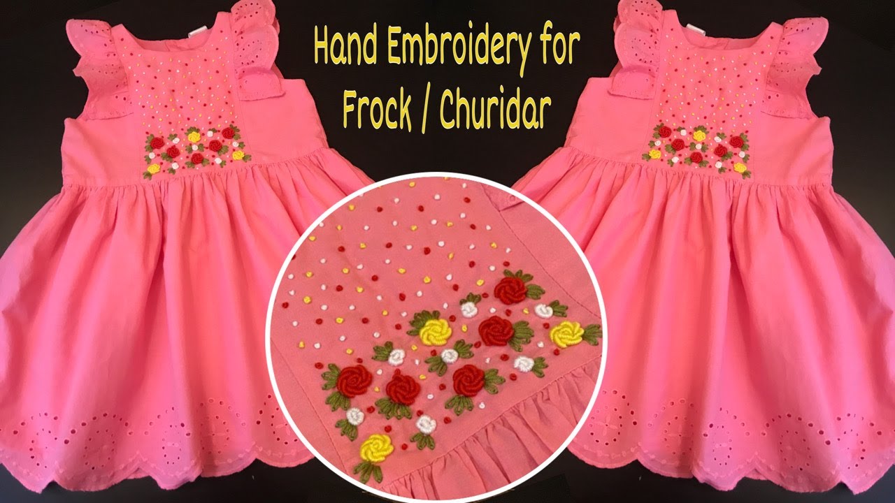 Hand Embroidery Baby Frock/Dress Designs | Bullion Stitch Rose | Bullion Rose Embroidery Neck Design