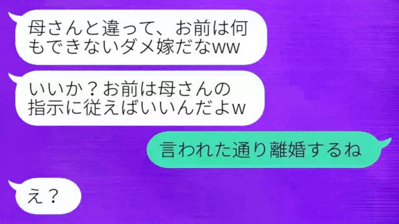 専業主婦の義母と働く私を比べて見下すマザコンの夫が「母さんの言う通りにしろ！」と言ったので、言われた通りに文句も言わずに姑の指示に従った結果…ｗ 1