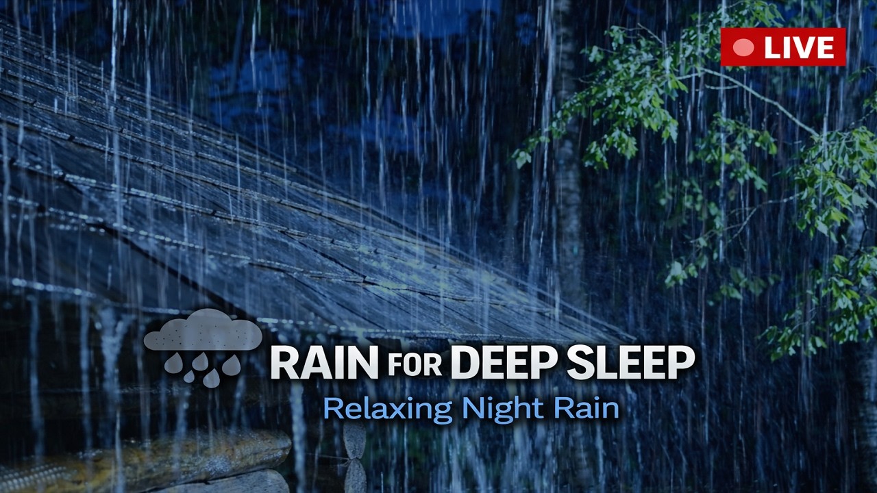 🔴 LIVE Night Rain Sounds on Roof 🌧️ Deep Sleep & Relaxing Rain Ambience | Sleep, Study, Focus