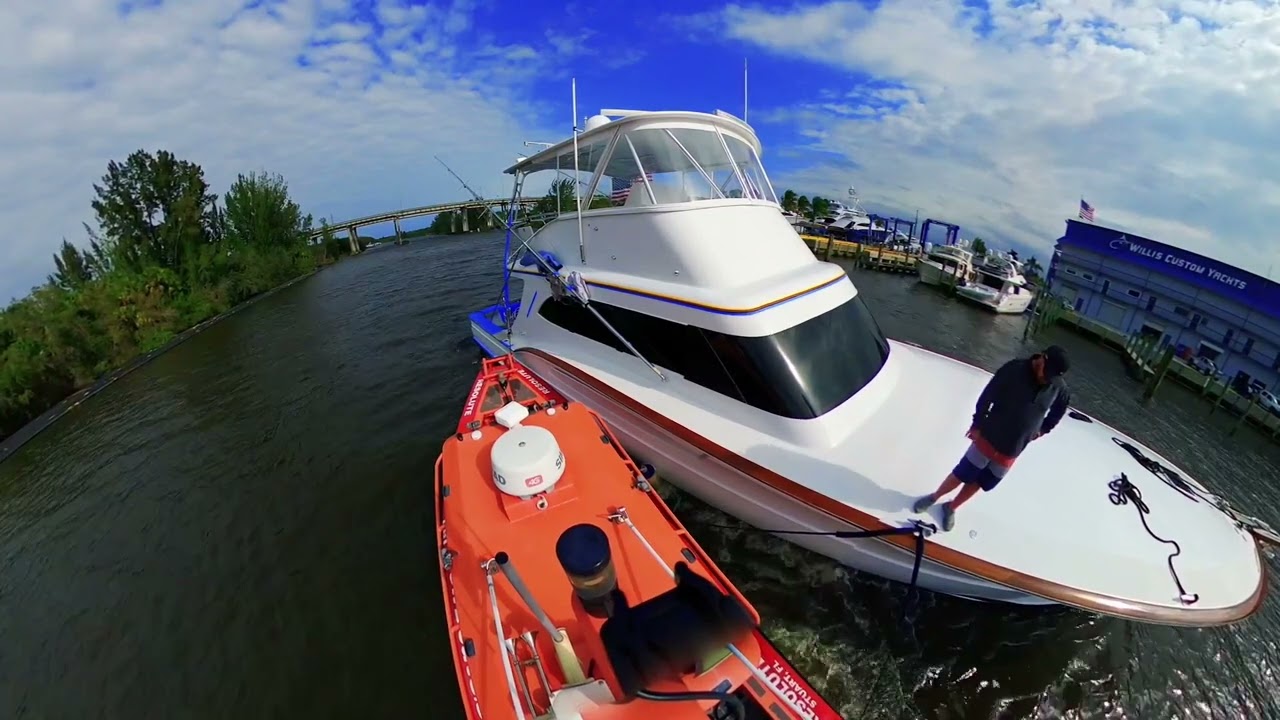 Towing a 62' Paul Mann On a Windy Day From Haul Out Well to a Slip to Finish Work on the Boat