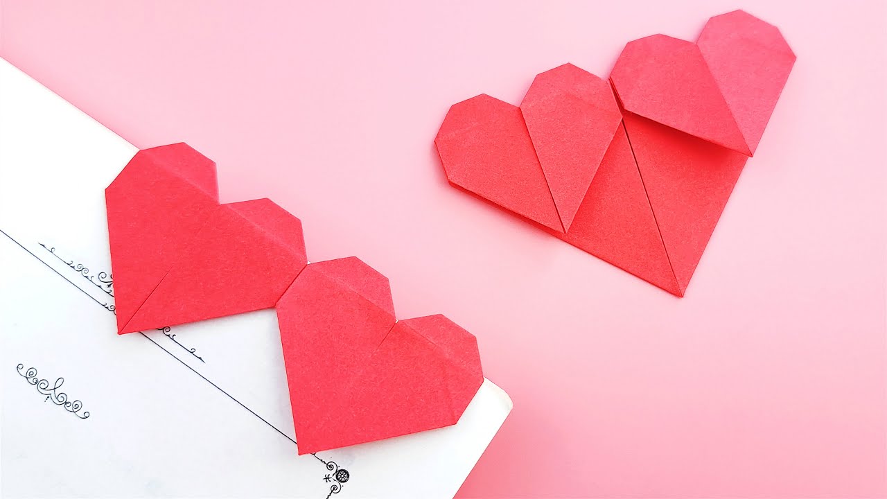 How to make origami heart bookmark | 摺紙雙愛心書籤