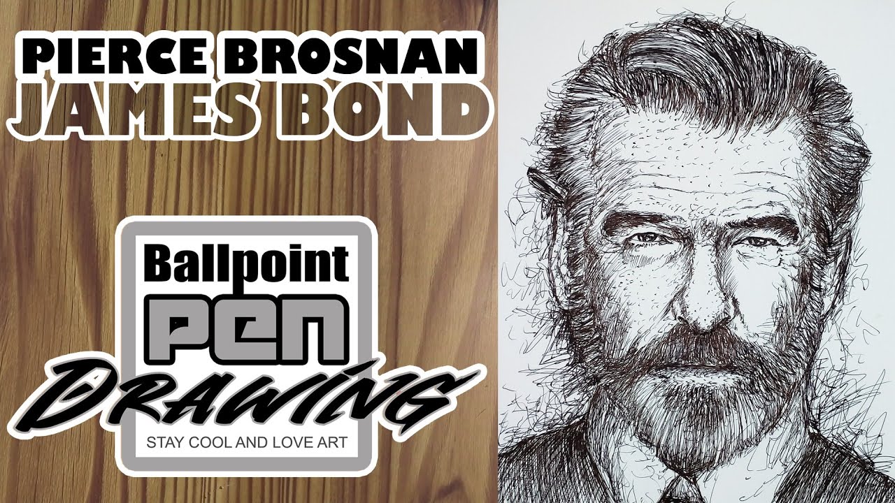 🟥 Pierce Brosnan - Drawing Using One Ballpoint Pen 🟥