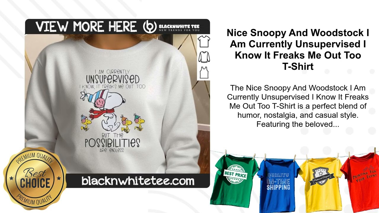 Nice Snoopy And Woodstock I Am Currently Unsupervised I Know It Freaks Me Out Too T-Shirt