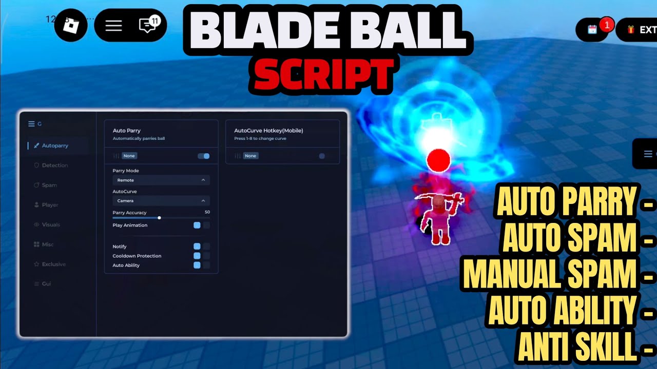 Скрипт Blade Ball (БЕСПЛАТНО) — Автоматическое парирование, автоматическое спам-удар, ручное спам...