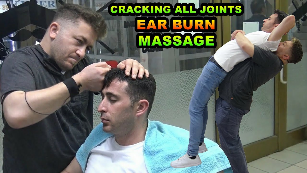ASMR CRACKING MASTER BARBER & CRACKING ALL JOINTS & EAR BURN & head, back, face, ear, neck massage