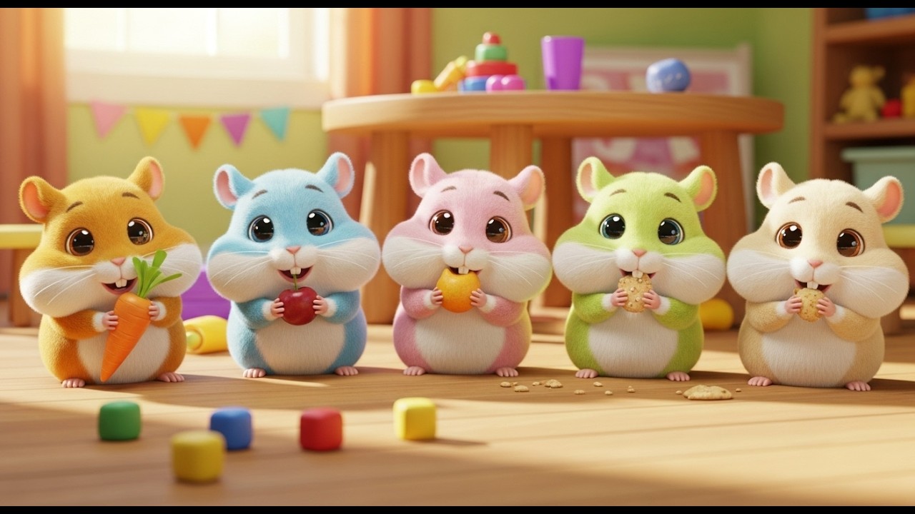 Cinco Pequenos Hamsters Bebês Mordiscam | Canções Infantis e Rimas para Crianças