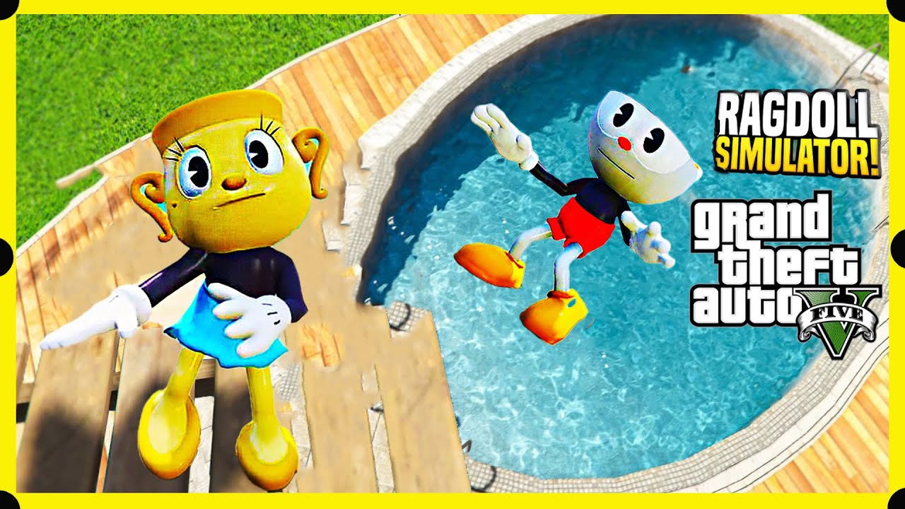 🔴CUPHEAD Mr. CHALICE GTA 5 Parkour Fails Ragdoll - gta 5 parkour ragdolls & jump fails ep.6