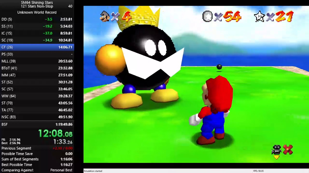 SM64 Shining Stars - 121 Star (Non-Stop) in 1:17:05