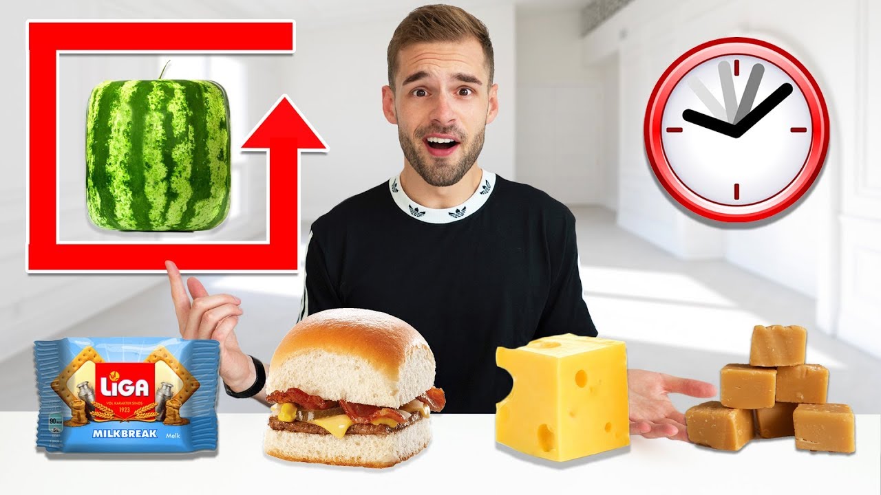 1 DAG ALLEEN MAAR VIERKANT VOEDSEL ETEN! *Challenge*
