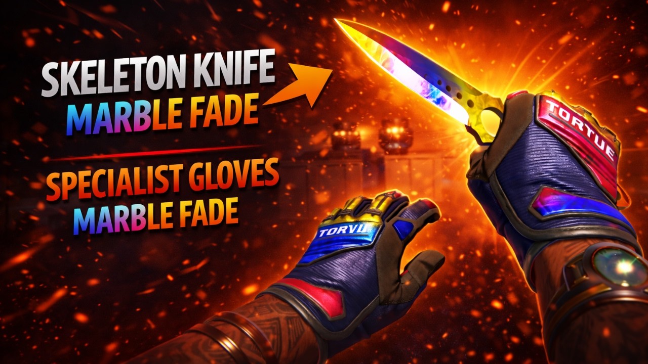 Skeleton Knife Marble Fade + Specialist Gloves Marble Fade CS2 Combo Showcase