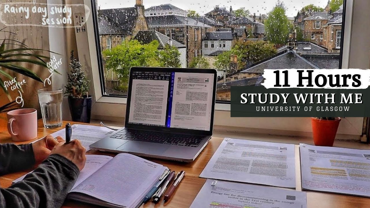 11 HOUR STUDY WITH ME | Background noise, Rain Sound, 10-min Break, No music, Study with Merve