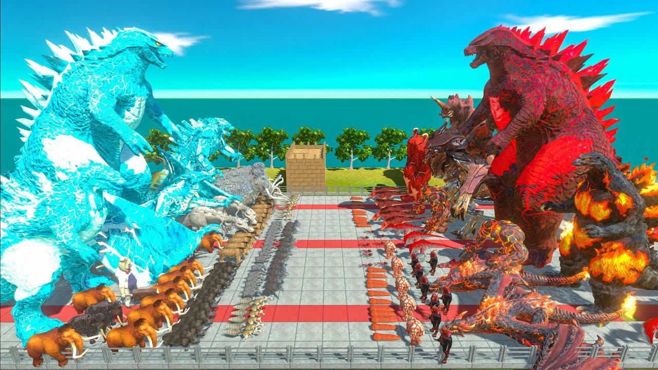 Ice Monster War - Team Ice Frostbite Godzilla + Gojira Kaiju VS Team Legendary Burning Godzilla
